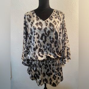 Cheetah print flouncy satin blouse